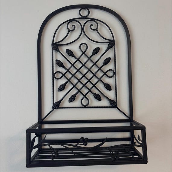 Jardinière murale vintage en métal noir, étagère décorative en fer forgé