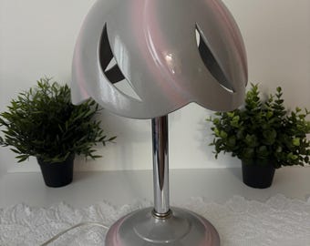 Vintage 1980s table lamp, modern grey and pink lamp, tulip lampshade, ceramic mushroom lamp, retro postmodern lamp