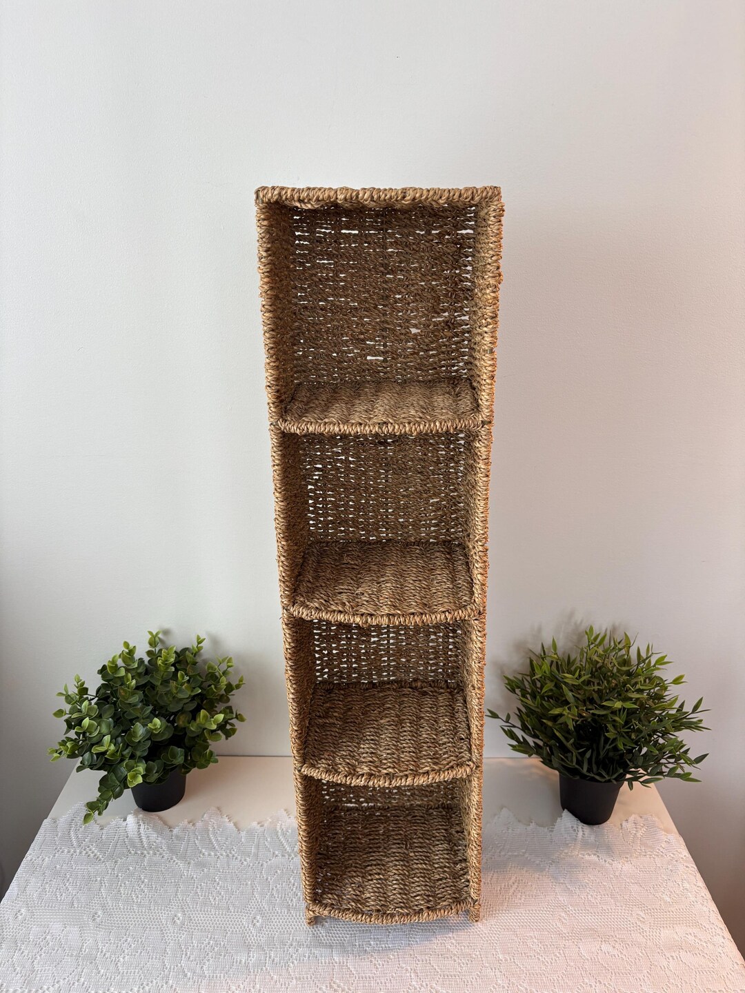Vintage Boho CD Holder, Compact Disc Storage, Vertical Metal & Rattan ...