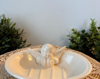 Jabonera de cerámica vintage con ángel querubín, jabonera retro con querubín, decoración romántica shabby chic para el baño, jabonera con querubín