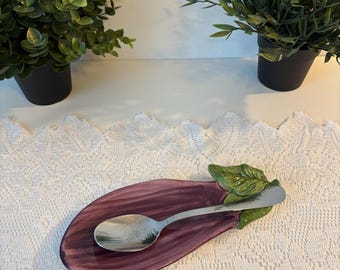 Posacucharas vintage color berenjena malva, salvamanteles de cerámica, fabricado en Italia, soporte para cucharas retro