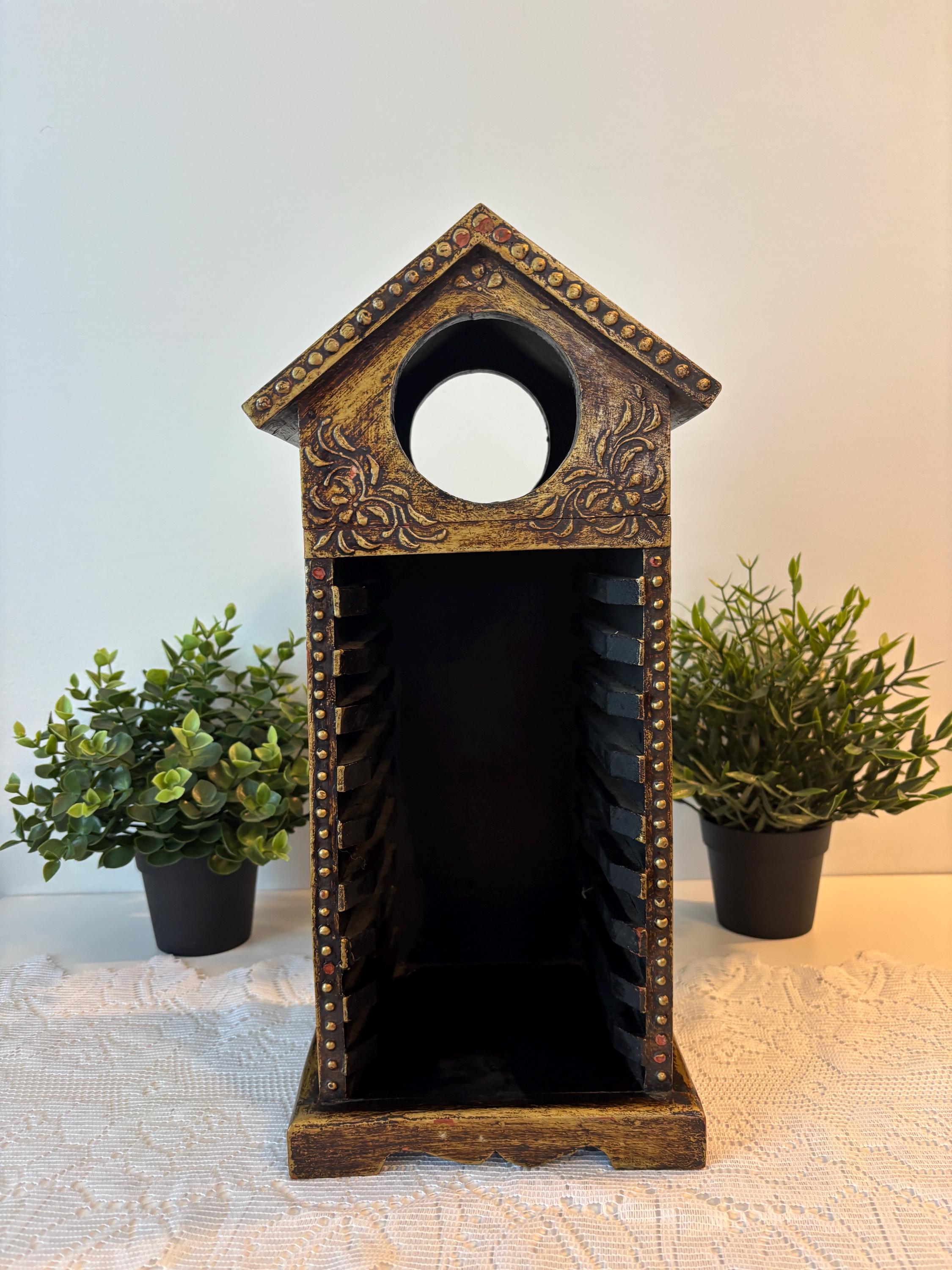 ログハウス　アンティーク木製CDラック Vintage Wooden CD Rack, Birdhouse-shaped CD Tower, Decorative CD