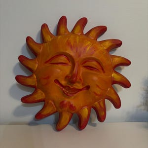 Vintage Mexicaanse keramische zon, handbeschilderde keramische wanddecoratie, vintage Italiaans zonnemotief, keramische zon