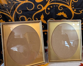 Lot de deux cadres photo doré ovales vintage, Paire de cadres dorés anciens, Oval gold vintage picture frames – Shabby chic wall decor