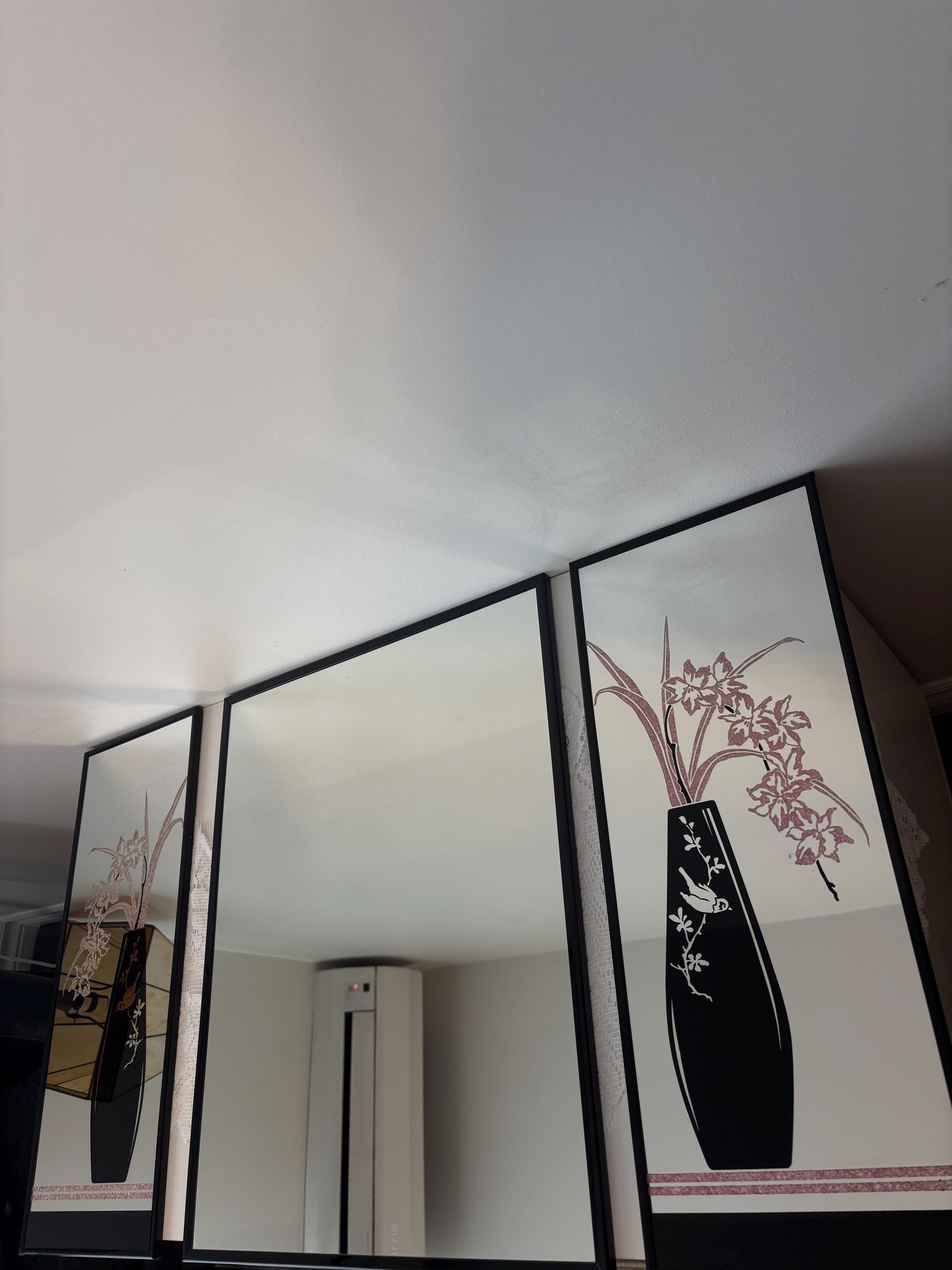 Set of 3 Vintage 1980s Mirrors, Rectangular Mirrors With Black
