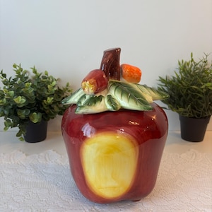 Pot à biscuits pomme vintage en céramique décorative rétro, Vintage Apple Cookie Jar Ceramic Kitchen Canister, Vintage Apple cookie jar