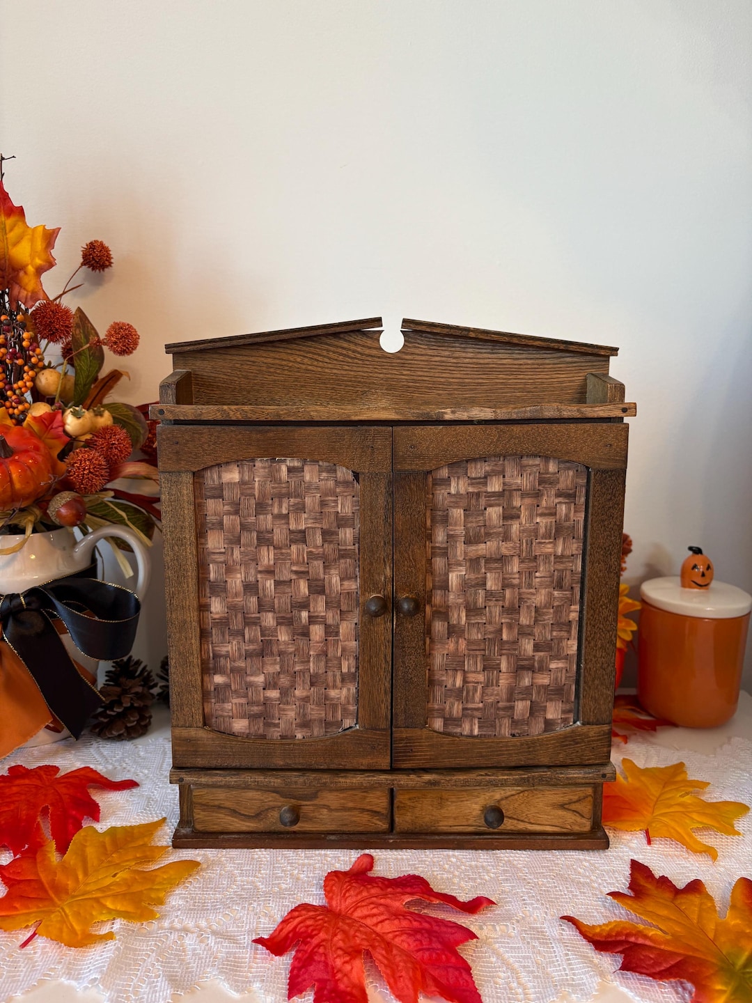 Vintage Wooden Spice Cabinet, Small Rustic Wall-mounted Cabinet With ...