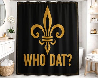 Stylish Black Shower Curtain with Gold Fleur-de-Lis and 'Who Dat?' - Unique Bathroom Decor