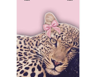 Leopard Art Print with Pink Bow, Chic Animal Wall Decor