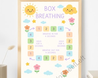 Box Breathing Poster for Kids: Pastel Mindfulness Chart (PDF Download)