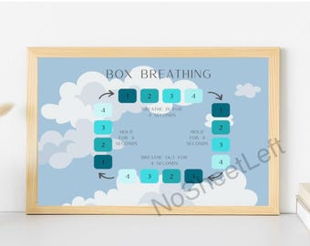 Box Breathing Poster for Kids: Cloud Theme Anxiety Relief (PDF Download)