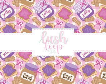 Peanut Butter & Jelly Seamless Pattern-Lavender, Pink Coquette Bows-Fabric Pattern-Digital Download-PNG Repeating File-PBJ