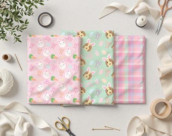 Easter Bundle Seamless Patterns-Eggs, Rabbit, Coquette Bows, Puppy, Tartan-Fabric Design-Digital Download-4 PNG Files