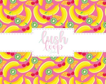 Tropical Fruit Seamless Pattern-Orange Slices Repeating File-Digital Download-PNG-Banana Cherry Kiwi-For Fabric Printing-Tumblers-Mugs