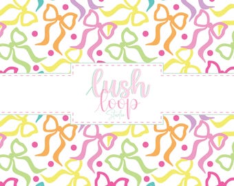Rainbow Bows Seamless Pattern-Pink Blue Aqua Bows-Digital Download-PNG Repeating File-Spring Coquette Polka Dot Bows