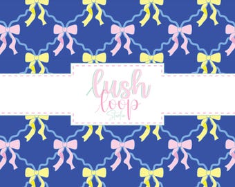 Coquette Bows Seamless Pattern-Blue Pink Yellow  Trellis-Repeat Design-Digital Download-PNG Repeating File-Nautical Girly