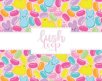 Easter Candy Jelly Bean Seamless Pattern- Easter-Holiday Fabric Pattern-Digital Download-PNG Repeating File-Spring-Marshmallow Bunny