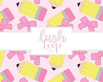 Pencil Seamless Pattern-School Bows-PNG File-Digital Download-Bows-Pencils-Back to School Supplies-Pink Bows & Pencils-Repeating Patterns