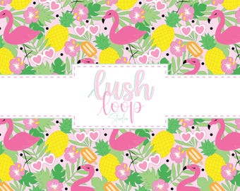 Pink Flamingo Seamless Pattern-Beach Repeating File-PNG Summer Fun Print-Design Digital-Flamingo Pineapple Sunglasses Hawaiian