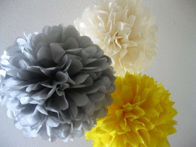 10 Tissue Paper Pom Poms Large and Medium SALE Yellow and Etsy