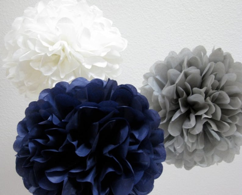 Paper Pom Poms Set of 10 Your Color Choice Natutical Navy Etsy