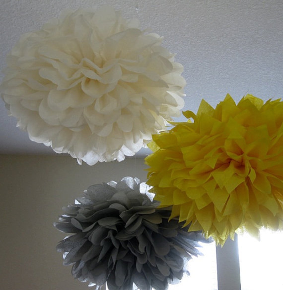 10 Tissue Pom Poms Your Color Choice SALE Yellow and Gray Etsy
