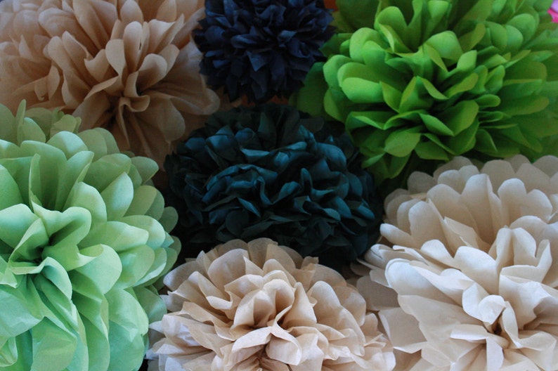 10 Tissue Paper Pom Poms Your Color Choice SALE Green Etsy