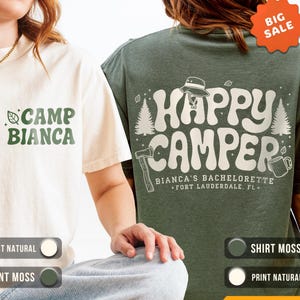 Camp Bachelorette Party Shirts, Camping Theme Bride Sweatshirt, Custom Happy Camper Tee, Outdoor Adventure T Shirt, Bridesmaid Camping Gift