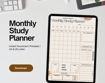 Druckbarer Monatsplaner | A4 & US Letter | Studenten-Planer PDF | Hausaufgaben-Tracker | Sofort Download