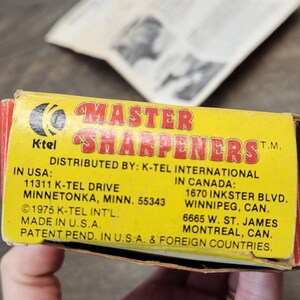 Vtg K-Tel Master Sharpener 2 Tool Scizzors Knives Mower Tools Box Instructions image 7