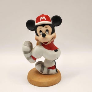 Disney Vintage Ceramic Mickey Mouse Playing Baseball Figurine made in Korea image 1