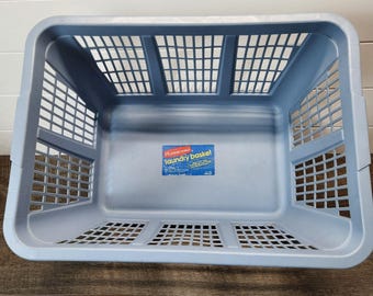 Vintage Rubbermaid Laundry Basket 2965 Light Blue Hamper Rectangular Plastic