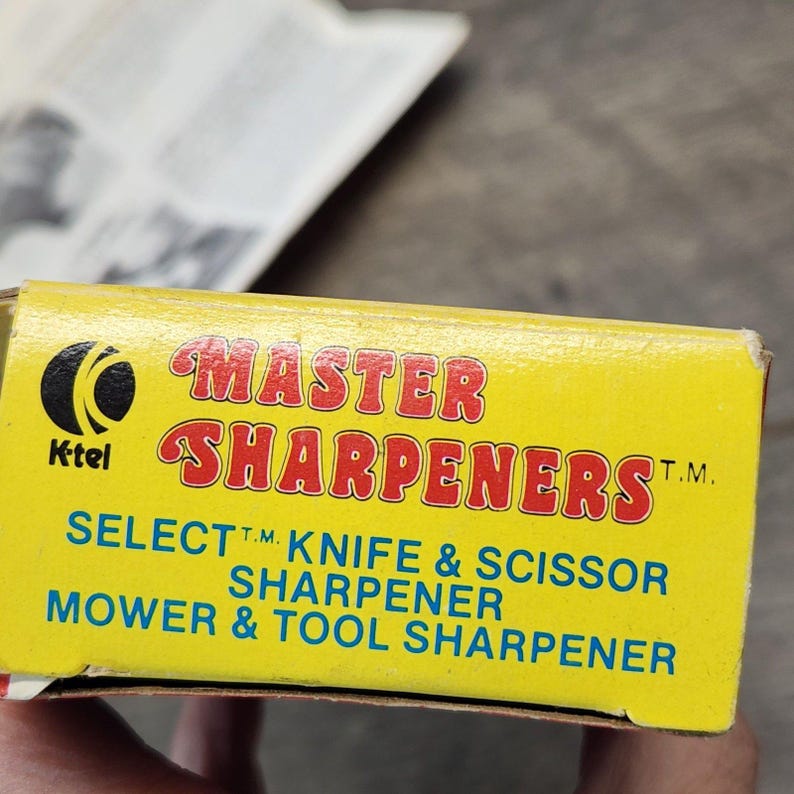Vtg K-Tel Master Sharpener 2 Tool Scizzors Knives Mower Tools Box Instructions image 6