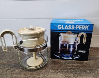 Vintage Gemco The Glass-Perk 4-8 Cup Stovetop Percolator Color Almond 1985