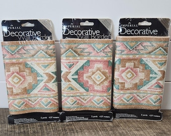 3 Vintage Imperial Decorative Wall Border Southwest Aztec Style Pre-pasted NEW