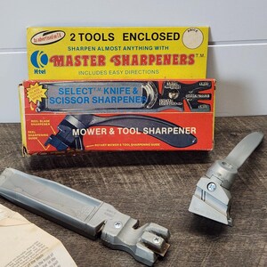 Vtg K-Tel Master Sharpener 2 Tool Scizzors Knives Mower Tools Box Instructions image 4