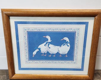 Vintage Cottagecore Framed Geese Wall Art Blue E. Brownd Farmhouse Decor *Read*
