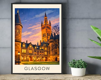 Glasgow Campus Print - University Retro Wall Art