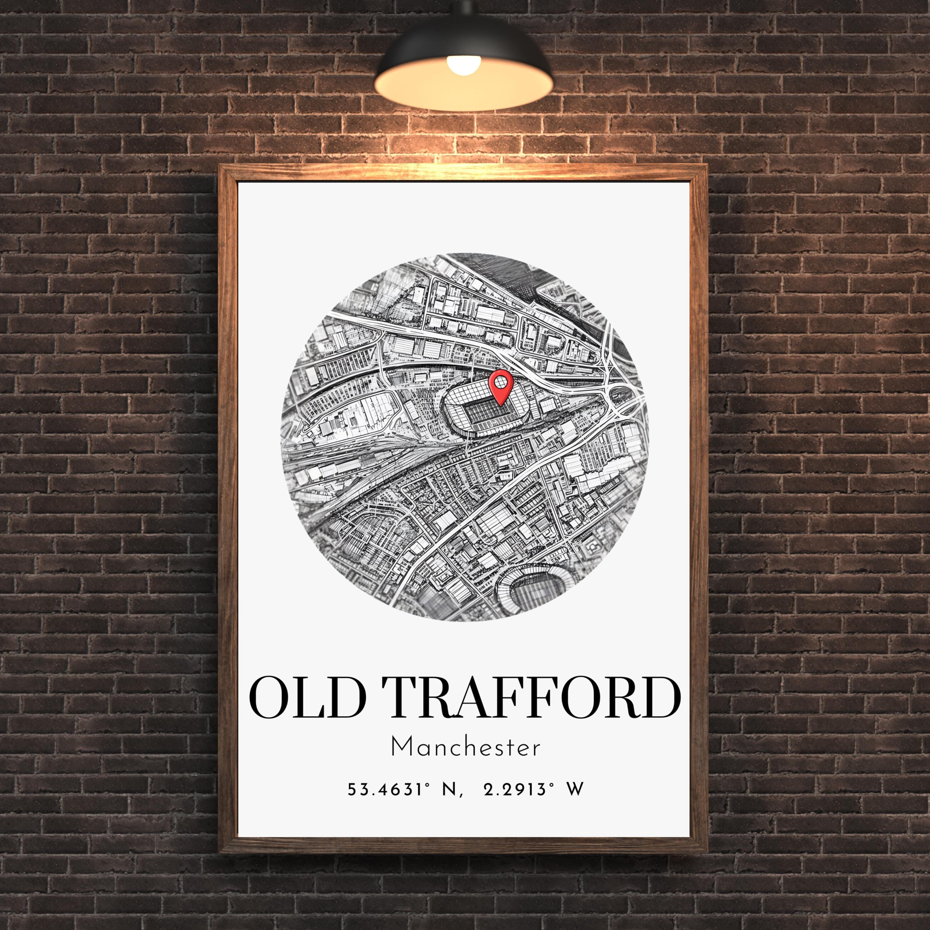 Old Trafford Postcode Old Trafford Stadium Coordinates Print. Manchester United Ground Map ...