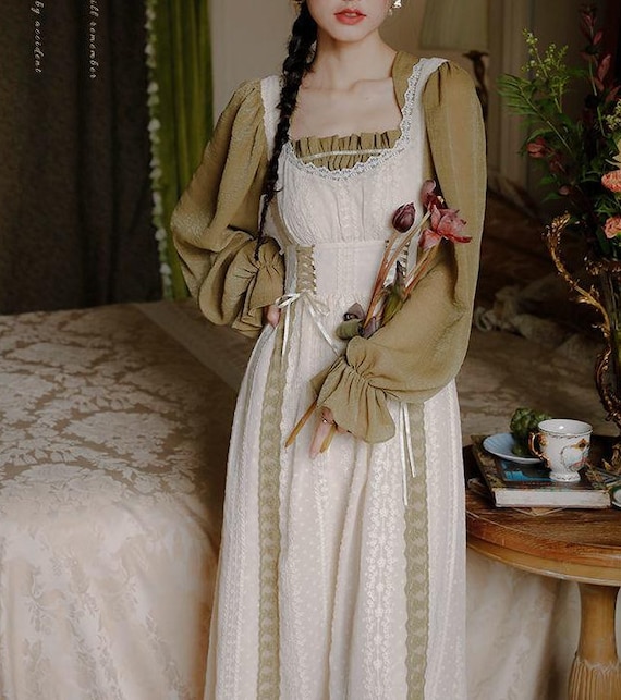 Vintage Mori Girl Dress Cottage Chic Flare Sleeve Bandage Etsy