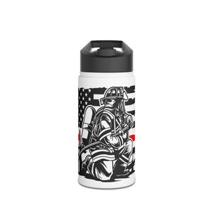 Firefighter Tribute Stainless Steel Water Bottle, USA Flag Design, Hydration Gift, Outdoor Adventure, First Responder Gift, Patriotic Gear