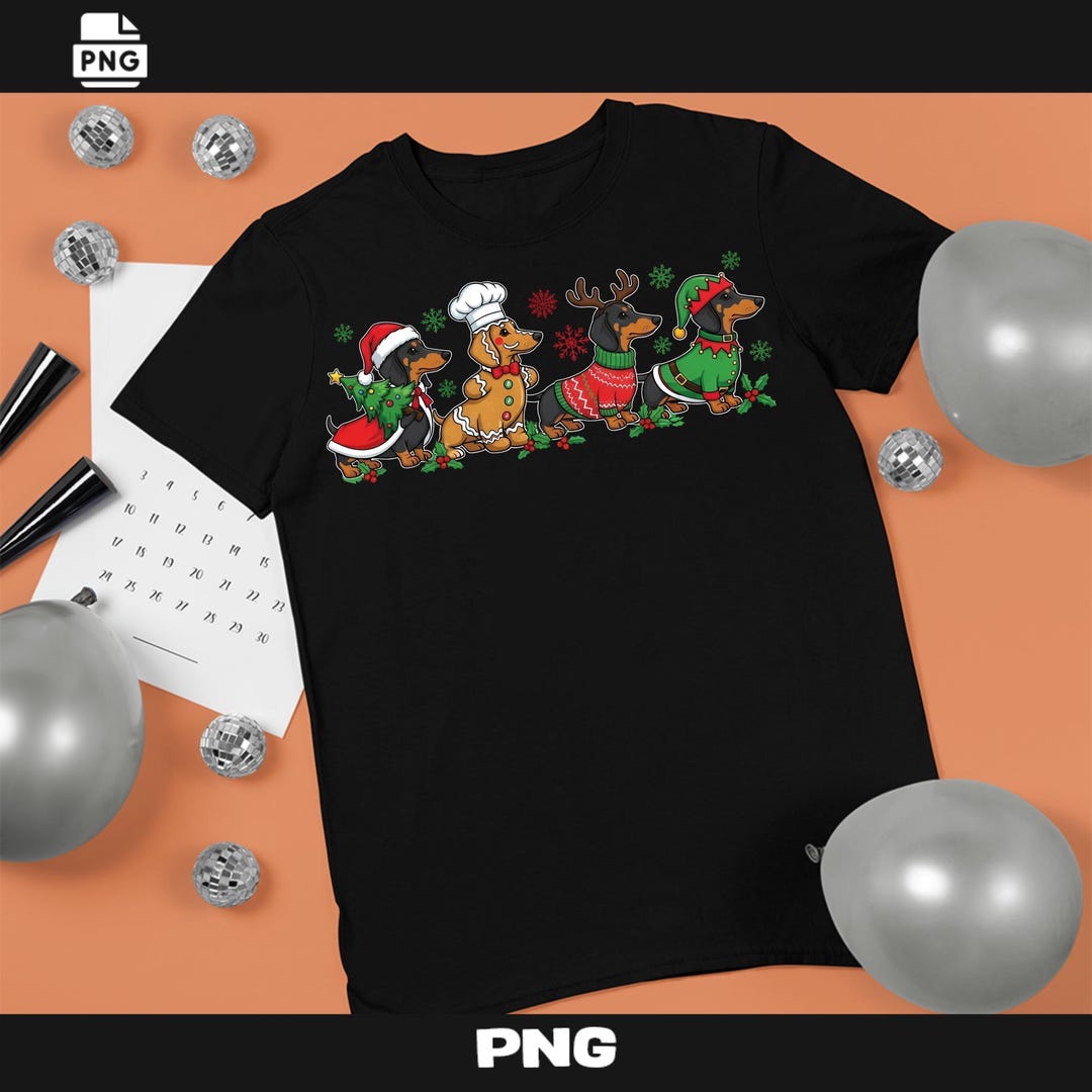 Funny Dachshund Christmas PNG | Holiday Wiener Dog, Santa Hat (digital ...