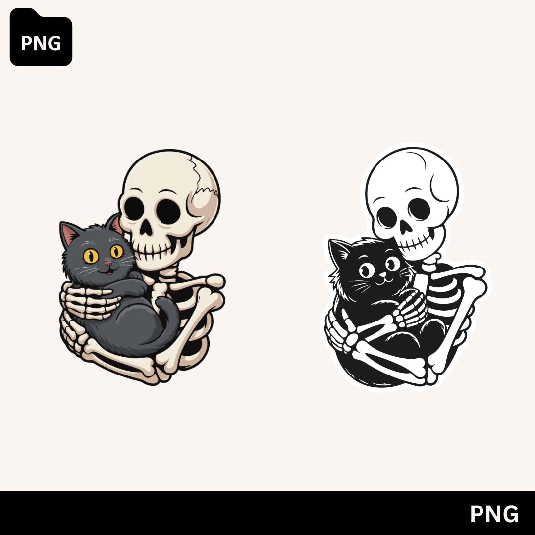 Skeleton Hugging Cat PNG: Halloween Sublimation Design Digital Download ...