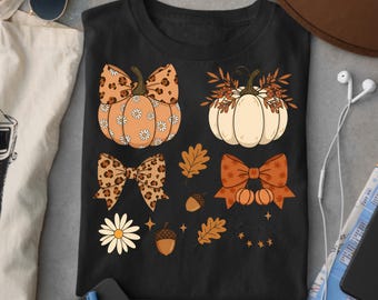 Floral Fall Pumpkin PNG, Boho Leopard Bow (Digital Download)