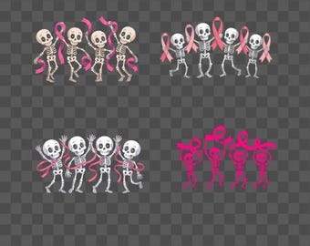Dancing Skeletons PNG | Pink Ribbon Breast Cancer Awareness (Digital Download)