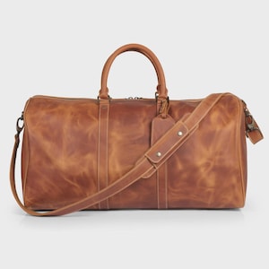 Custom Leather Duffle Bag: Full Grain Vintage Weekender, Personalized Gym Bag