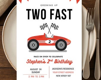 Two Fast Birthday Invitation, Vintage Birthday Invite, Two Fast Birthday Invite, Growing Two Fast, Car Birthday Party Invitation Digital