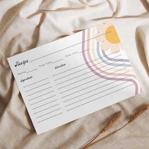 PRINTABLE Retro 70s Recipe Card Instant Download 4x6 Lined Recipe Cards Blank Recipe Card Groovy Rainbow Flower Recipe Card