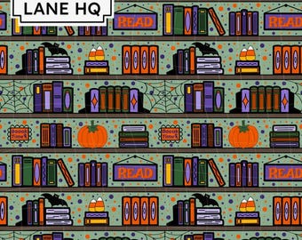 Green Halloween Bookcase Seamless Pattern File, Hand Drawn, Instant Download
