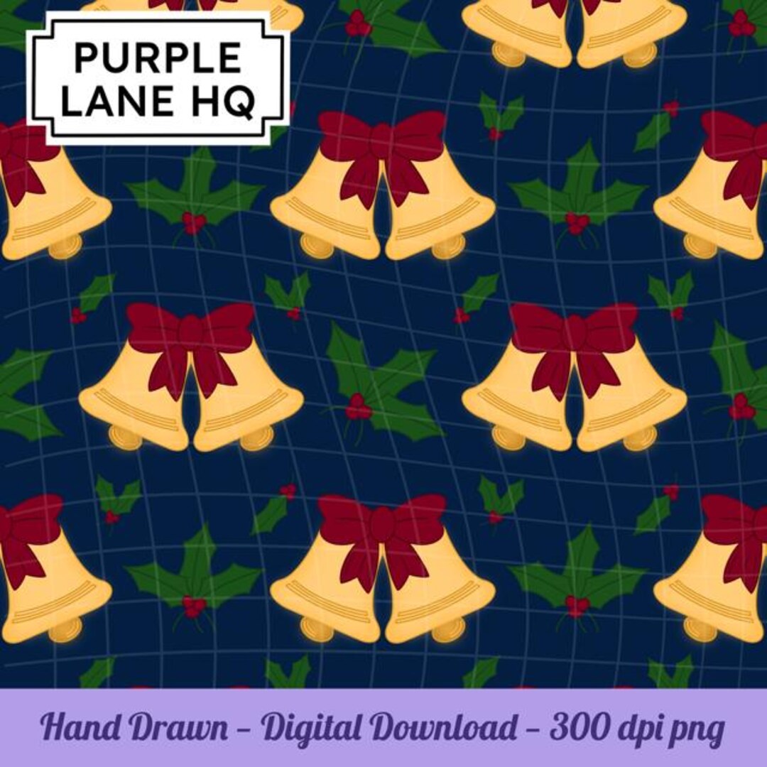 Classic Christmas Holly and Bells Seamless Pattern File, Hand Drawn ...